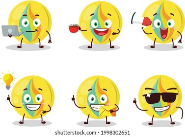 Personaje de caricatura de mármoles amarillos con varios tipos de emoticonos de negocios. Ilustración del vector