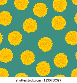 Yellow Marigold On Green Background. Vector Illustration.