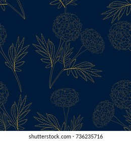 Yellow Marigold on Indigo Blue Background. Vector Illustration
