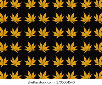 Hojas de marihuana amarilla colocan el patrón de diamante negro en el fondo