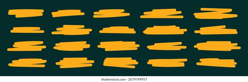 Yellow marker brush strokes. Text boxes. Hand-drawn text boxes, highlights, and marks. Marker stripes. Hand-drawn underlines and accents in the collection's design