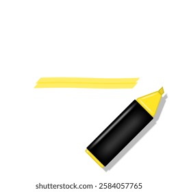 Yellow marker creating two parallel bright underlining on a isolated white background realistic 3d vector, blank poster mockup with text copy space, ad message banner template.