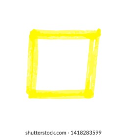 Yellow marker hand drawn square frame realistic style, vector illustration isolated on white background. Color sketch outline border written by highlighter pen or felt tip