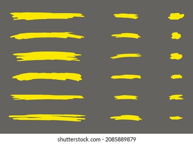 Yellow marker strokes to highlight and underline. Vector drawing stroke, hand sketch texture, color bright felt for stand out text or memo illustration