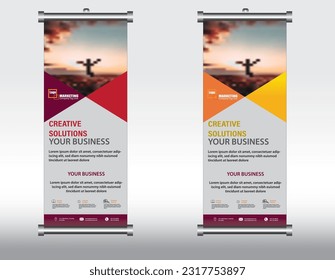 Yellow  Maroon Color Roll Up Banner template, business flyer, stand design, advertisement display, vector illustration
