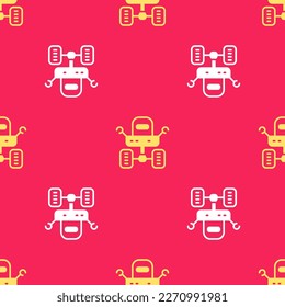 Yellow Mars rover icon isolated seamless pattern on red background. Space rover. Moonwalker sign. Apparatus for studying planets surface.  Vector