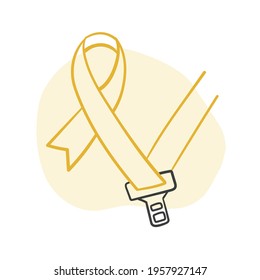 Yellow May.  ribbon with seat belt for traffic accident prevention month. Vector.