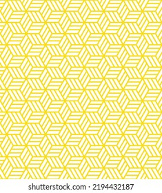 Yellow maze hexagon pattern on white background. Colorful abstract art. Yellow and white stripe box shape pattern.