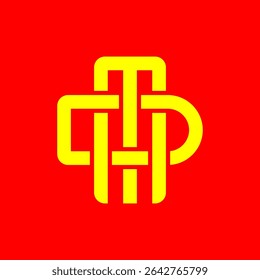 Yellow M,D Monogram Logo on Red Background - Abstract Stylized Interconnected Letters Design"