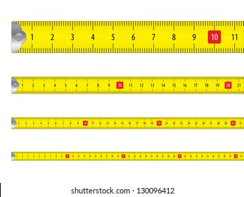 Yellow measure tape on white background. Vector illustration.