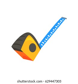 Yellow measuring roulette. Colorful cartoon vector Illustration