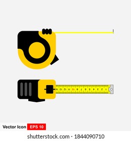 Yellow measuring tape isolated cut out on white background, top view