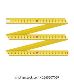 Yellow Measuring tape for tool roulette or ruler. Tape measure template in centimeters. Tapes meter set isolated on white background. Vector illustration in realistic style. EPS 10.