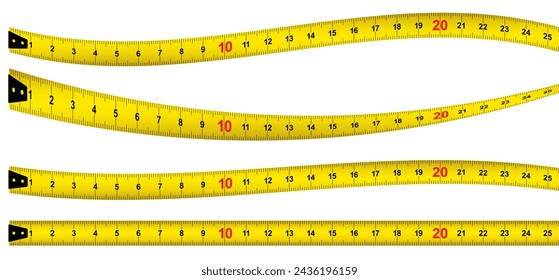 Yellow measuring tape. Working tapeline. tape measure, ruler metric measurement. Millimeter, centimeter, meter. Metric ruler mm, cm or m scale. School equipment icon. Tools sign