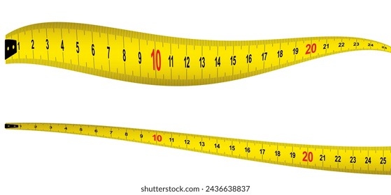 Yellow measuring tape. Working tapeline. tape measure, ruler metric measurement. Millimeter, centimeter, meter. Metric ruler mm, cm or m scale. School equipment icon. Tools sign