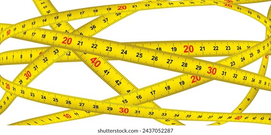 Yellow measuring tape. Working tapeline. tape measure, ruler metric measurement. Millimeter, centimeter, meter. Metric ruler mm, cm or m scale. School equipment icon. Tools sign