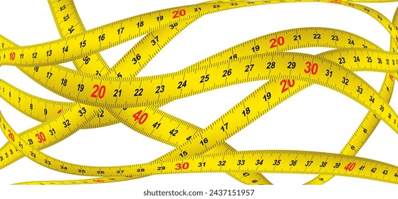 Yellow measuring tape. Working tapeline. tape measure, ruler metric measurement. Millimeter, centimeter, meter. Metric ruler mm, cm or m scale. School equipment icon. Tools sign