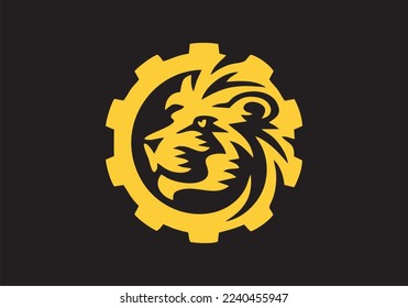 A yellow mechanical cog with a lion head inside. The design uses a modern and flat style which guarantees reliable reproduction in all media. Open to screen printing and economic print. The design is 