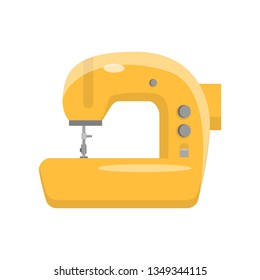 Yellow mechanical sewing machine for home and industrial use isolated on white background