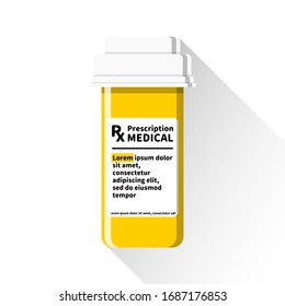 Yellow Medical Prescription Pill Bottle In Flat Design Style Icon Symbol