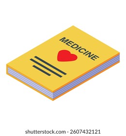 Yellow medicine book lying open showing red heart symbol representing healthcare and wellbeing