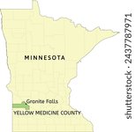 Yellow Medicine County and city of Granite Falls location on Minnesota state map