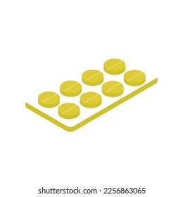yellow medicine tablet strip isometric view vector illustration eps 