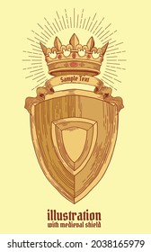  yellow medieval shield with artistic strokes with crown