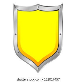 Yellow medieval shield on white background.