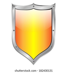 Yellow medieval shield on white background.