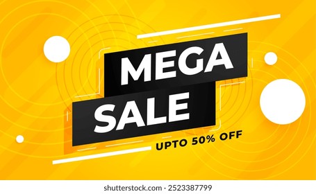 yellow mega sale banner in ribbon style