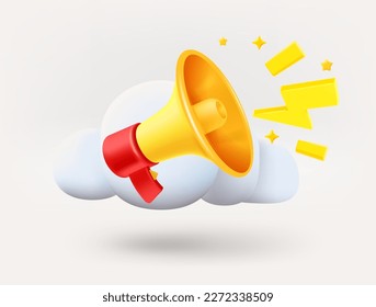 Yellow megaphone with announce. Breaking news concept. 3d vector illustration