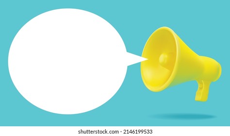 Yellow megaphone with bubble speech on green background, digital marketing, Vector