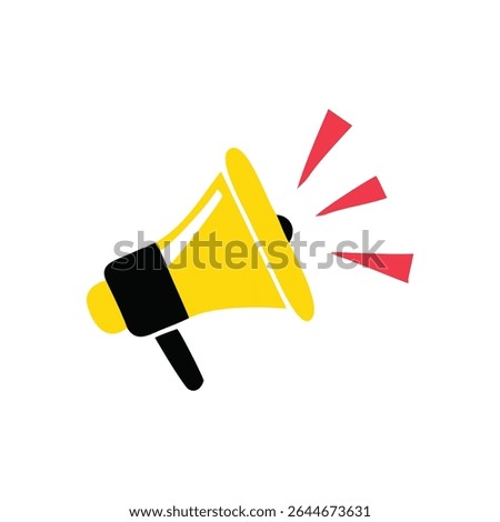 Yellow megaphone with sound waves, symbolizing announcements, notifications, and loud communication.