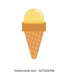 Yellow melon ice cream in waffle cones in flat style isolated on white background. Vector illustration