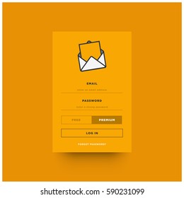 Yellow Member Log In Box In Flat Design With Envelope