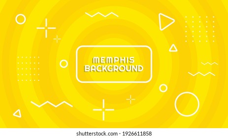 El fondo del memphis amarillo. Diseño de fondo vectorial geométrico para página de aterrizaje, venta y descuento. Fondo abstracto en estilo memphis con elementos geométricos. Fondo claro y vívido con gradiente