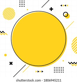 Estilo memphis amarillos en tamaño cuadrado. Resumen de fondo creativo. Plantilla para publicidad o banner con espacio de copia para texto. Ilustración moderna de diseño gráfico plano.