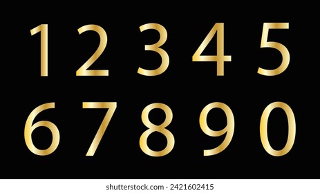 yellow metal numbers on black background. Vector illustration. EPS file 198.