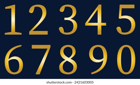 yellow metal numbers on blue background. Vector illustration. EPS file 201.