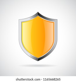 Yellow metal shield icon illustration isolated on white background