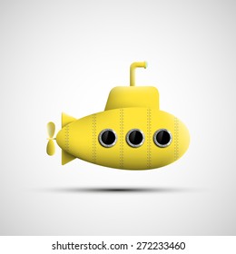 Yellow Metal Submarine. Vector Image.