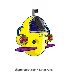 Yellow metal submarine. Vector image.