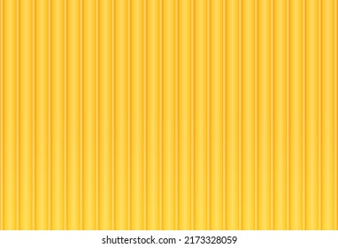 Yellow metal texture surface. Vector zinc facade panel, top view. Metal wall pattern. Roof chrome waves. Iron construction, vertical lines. Exterior wall of warehouse made of aluminum sheet