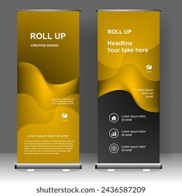 Yellow metallic Business Roll up banner stand template design, for brochure, flyer, infographics. modern advertising. vector illustration