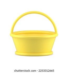 Yellow metallic ceramic Easter basket accessory for carrying chicken eggs 3d icon realistic vector illustration. Premium porcelain holiday decor element Christianity religious event greeting design