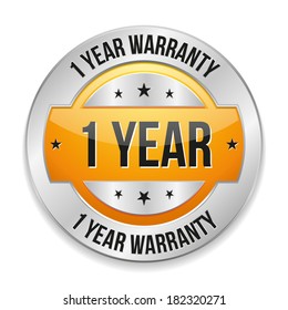 Yellow metallic one year warranty button