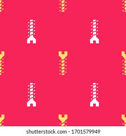 Yellow Metallic screw icon isolated seamless pattern on red background.  Vector Illustration