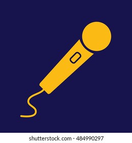 Yellow microphone icon vector illustration. Blue background