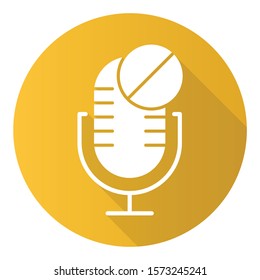 Yellow Microphone Not Available Flat Design Long Shadow Glyph Icon. Sound Recorder Technical Mistake Idea. Voice Speaker Installation Error. Recording Equipment. Vector Silhouette Illustration